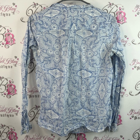 Eddie Bauer long sleeve pleated white Light Blue Paisley Shirt floral button up - Picture 2 of 12